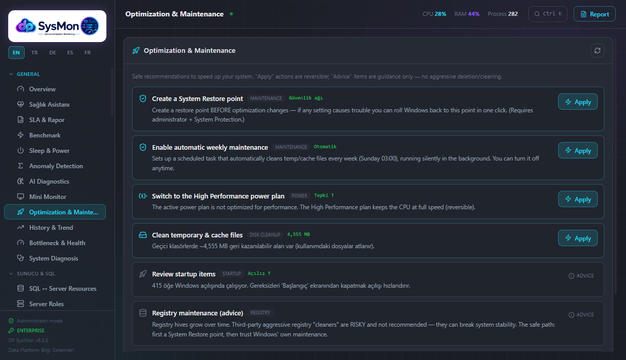 Optimization and maintenance