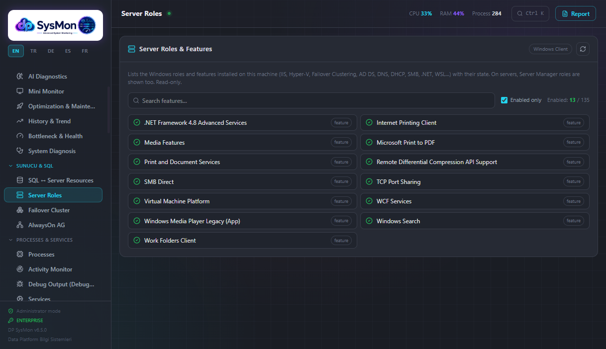 Windows Server roles and features